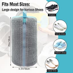 Waszakken voor schoenen, 360° schoonmaak met verborgen ritssluiting, herbruikbaar anti-vervorming, compatibel met wasmachine en droger (grijs) — thumbnail 3