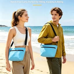 Tas voor buiten, 6 l, lichte droogtas met verstelbare schouderriem, geschikt voor kamperen, wandelen, strand, kajakken, zwemmen, Blauw, Waterdichte tas — thumbnail 3