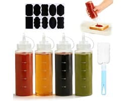 Sausflessen Set - Transparant - 500 ml - Kunststof - Voor Specerijen en Sauzen