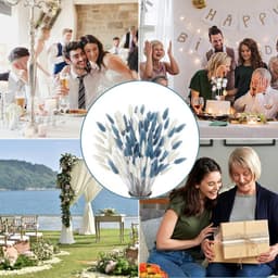 120 stuks droogbloemen, pampasgras, kunstpampasgras, decoratie, klein pampasgras, boho, hazenstaartgras voor woonkamer, decoratie, bloemen kunstmatig en bruiloft (wit en grijsblauw) — thumbnail 3