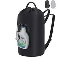 Wasmand, 95 l, opvouwbare wasmand met zak en schouderriem, draagbaar, vuile waszak van stof, grote vuile wasmand voor badkamer of slaapzaal, zwart