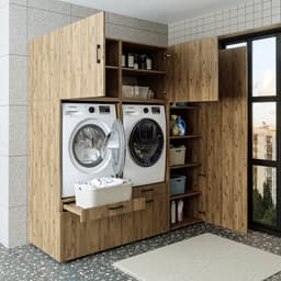 Roomart SERIE 2 Wasmachine Ombouwkast 194x205 cm - Dubbele Kast met Hoge Kast 60 - Eiken — thumbnail 3