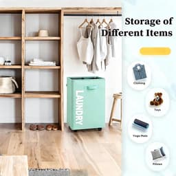 Wasmand met Wieltjes 65L Opvouwbare mobiele wasmand met 4 wielen Opvouwbare Wasverzamelaar Oxford Vuile Kleren Opbergmand Inklapbare Wasmand, Geschikt voor Kleding, Dekens (Lichtblauw) — thumbnail 3