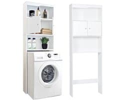 CINK & Co Wasmachinekast 178 cm - Met Deuren en 2 Open Vakken - Verstelbare Planken - Voor Wasmachine of Toilet - Wit - 62.5 x 19.5 x 178 cm