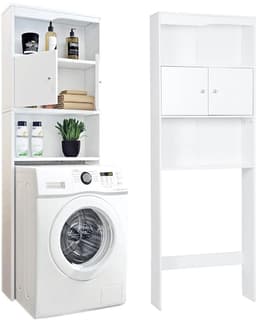 CINK & Co Wasmachinekast 178 cm - Met Deuren en 2 Open Vakken - Verstelbare Planken - Voor Wasmachine of Toilet - Wit - 62.5 x 19.5 x 178 cm — thumbnail 1