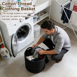 Gevlochten, opbergmand met handvatten, wasverzamelaar handgemaakt, mand voor opberging van dekens, speelgoed, knuffels, kleding, zwart — thumbnail 5