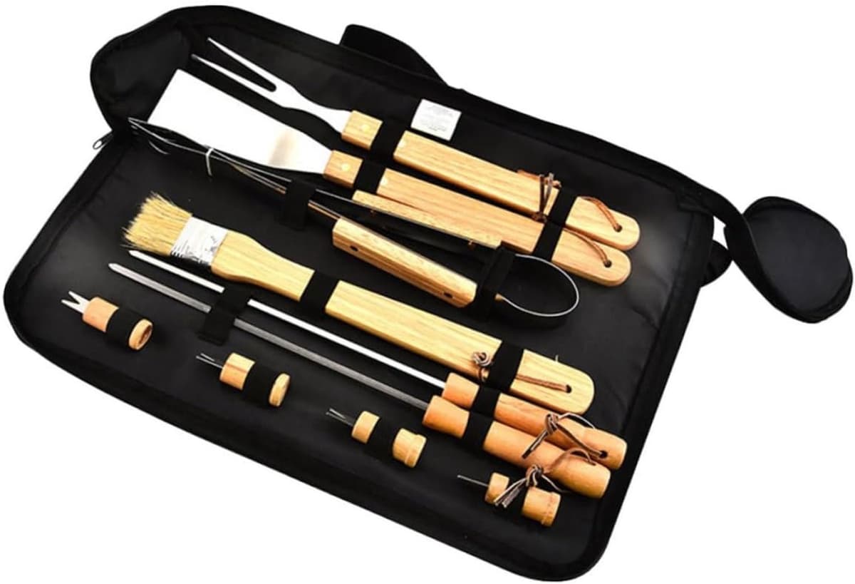 1set Buiten Bbq Gereedschap Draagbare Grill Tools Met Handvat Rvs Voor Kamperen Barbecue Buitenfeesten Inclusief Opbergzak — afbeelding 1
