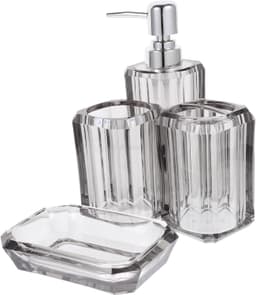 1set Badkameraccessoires Transparante Zeepdispenser Tandborstelhouder Tandbeker Zeepschotel Stijlvol Ruimtebesparend Voor Badkamergebruik — thumbnail 1