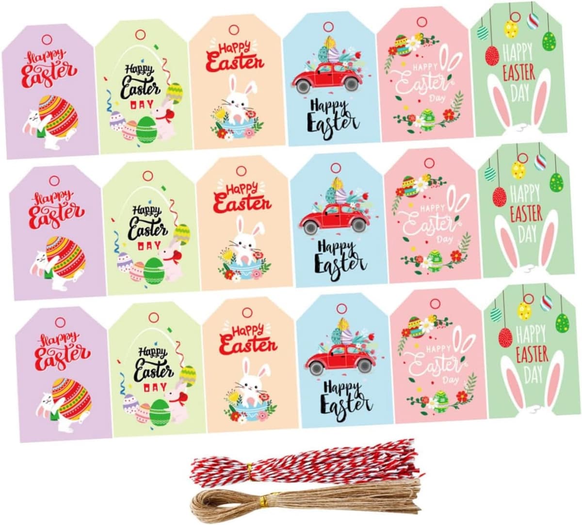 1set Paaslabels Duurzame Papieren Hangtags Met Touw Voor Feestelijke Decoratie Voor Paasfeest Inclusief Katoenen Jute Touwen — afbeelding 1