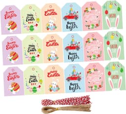 1set Paaslabels Duurzame Papieren Hangtags Met Touw Voor Feestelijke Decoratie Voor Paasfeest Inclusief Katoenen Jute Touwen — thumbnail 1