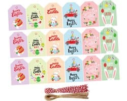 1set Paaslabels Duurzame Papieren Hangtags Met Touw Voor Feestelijke Decoratie Voor Paasfeest Inclusief Katoenen Jute Touwen
