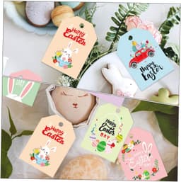 1set Paaslabels Duurzame Papieren Hangtags Met Touw Voor Feestelijke Decoratie Voor Paasfeest Inclusief Katoenen Jute Touwen — thumbnail 5