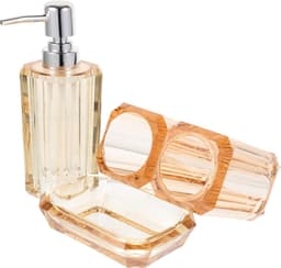 1set Badkameraccessoires Luxe Transparante Zeepdispenser Tandenborstelhouder Mondspoelbekertje Zeepschotel Champagnegoud Voor Thuis of Hotel — thumbnail 1