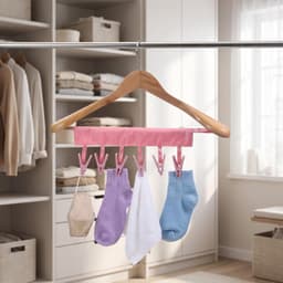 Reiskledinghanger 3 stuks, opvouwbaar wasrek met 6 knijpklemmen per stuk, draagbare waslijn klemhanger voor koffer, badkamer, hotel, camping, voor handdoeken, badkleding, sokken en ondergoed, 33 cm — thumbnail 5