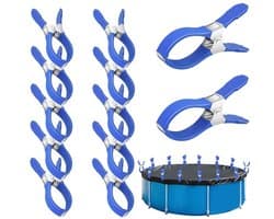 Grote Windvaste wasknijpers - 12 Stuks - 12 × 2 × 6,5 cm - RVS - Gordijnclips - Dekzeil Klemmen - Geschikt Voor Het Van Dekbedden, Sokken, Kleding En Zwembadafdekkingen - Kledingclips Van Metaal - Blauw