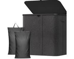 Wasmand 2 Vakken - Wasmand - Wasbox met 2 Vakken - Zwart - 60cm x 40cm x 67cm