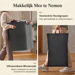 Wasmand 2 Vakken - Wasmand - Wasbox met 2 Vakken - Zwart - 60cm x 40cm x 67cm — thumbnail 3