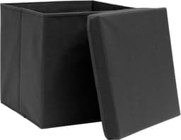 Set van 4 inklapbare mand met deksel, wasverzamelaar voor speelgoed, kleding, DVD, boeken, levensmiddelen, beddengoed en kunst, 28 x 28 x 28 cm, zwart — thumbnail 1