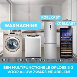 Wasmachine Verhoger - Onderstel Wasmachine - Apparaten Verplaatsen - 8 Poten 4 Wielen - 500 kg - Grijs — thumbnail 2