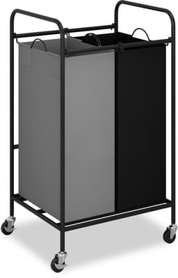Triumpunpre - 2‑Vaks Wasgoed Sorteerwagen - Zware Metalen Wasmand met Afneembare Waterdichte Zakken - Vergrendelbare Wielen - Mobiele Kleding Opbergwagen voor Slaapkamer en Badkamer — thumbnail 1