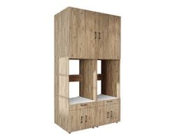 Roomart SERIE 3 Wasmachine Ombouwkast 134x240 cm - Dubbele Kast voor 2 Apparaten - Eiken