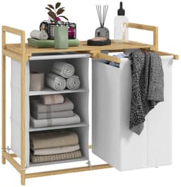 Wasmand met waszak - Opbergrek bamboe - Kast - Badkamerkast - 70x36x70 cm — thumbnail 1