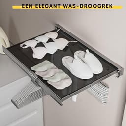 Intrekbaar Droogrek Voor Kleding - Opvouwbaar Wandmodel Met Net En 6 Haken - Wasdroogrek Voor Sokken - Schoenen - Ondergoed - Capaciteit Tot 60 Lbs — thumbnail 2