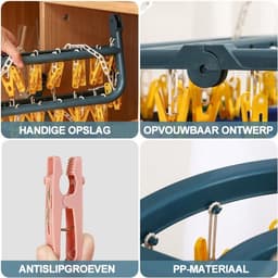 Sokkendroogrek, sokkendroogrek met 32 ​​clips voor ondergoed, sokken, duurzame plastic wasknijpers voor binnen- en buitengebruik — thumbnail 4
