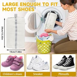 2X Waszak - Wasnet Voor Schoenen - Waszak Voor Schoenen - Schoenen Waszak - 39 x 19 Cm - Netje Anti-Vervorming - Delicaat Wasgoed - Schoen Wassen - Schoenenwaszak - Wasgoed - Wasmachine - Schoenen / Sneakers - Met Rits En Hangende Ring - Herbruikbaar — thumbnail 5