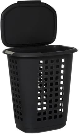 5Five Wasmand met deksel - extra groot - antraciet - kunststof - 63 liter - 53 x 38 x 60 cm - open structuur — thumbnail 2