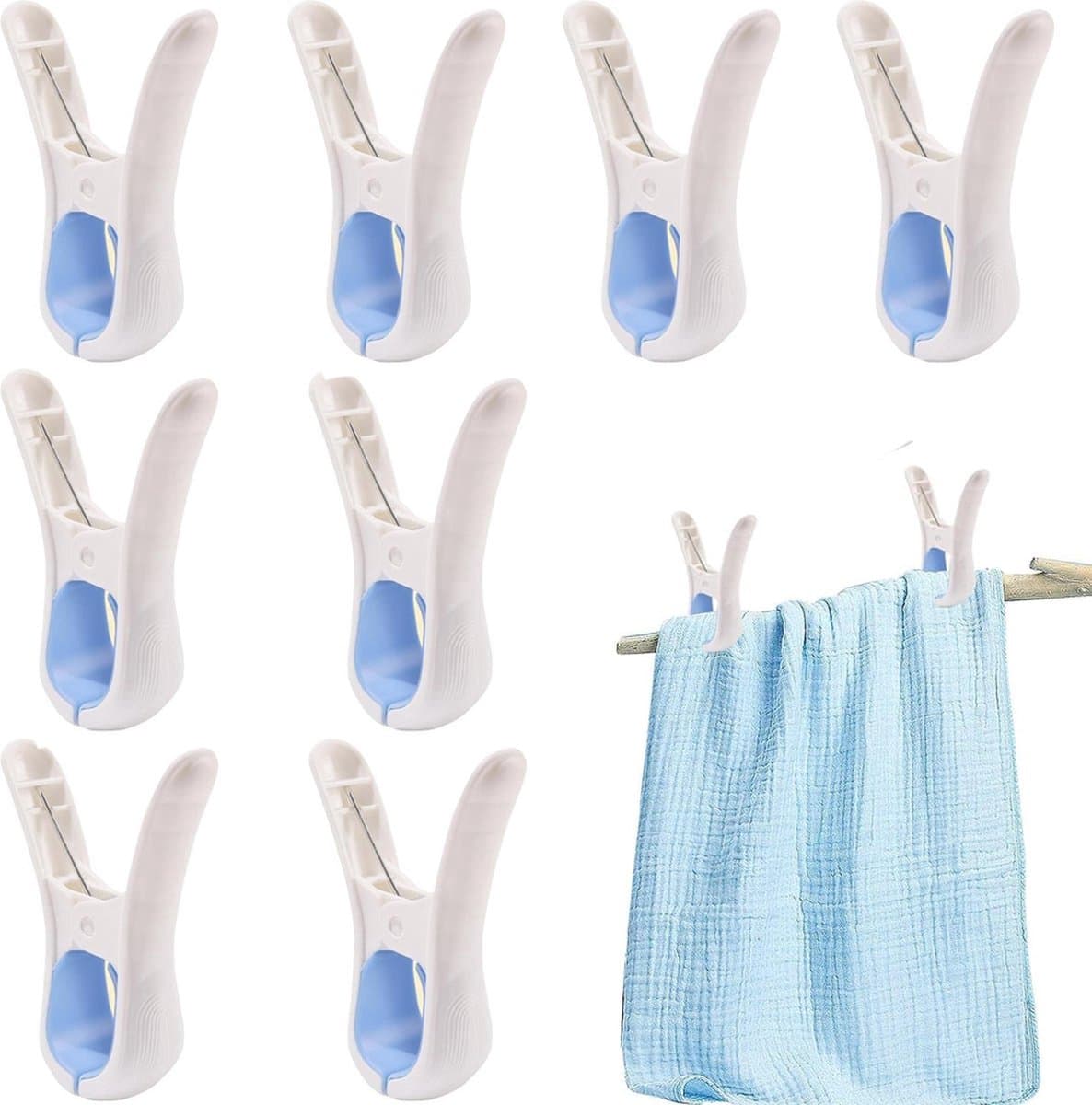 Wasknijpers - 8 Stuks - Wasrek Knijpers - Wasknijpers Plastic - Knijpers Plastic - Strandlaken Knijpers - Grote Handdoek Klemmen - Badlaken Clips - Binnen En Buiten - Duurzaam - Opening 4 Cm - Blauw — afbeelding 1