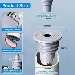 Afvoerplug wasmachine - Rfdichtring - toepasbare buisbinnendiameter 70-75 mm - Aftapplug - Rioolafdichtingen - Afvoerplug afdekking vloer - afvoerbuis afdichting - anti-geur afvoerafdichting - met deksel - voor thuis, keuken en badkamer - grijs — thumbnail 5