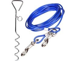QPFO® Hondenketting met spiraal stake – RVS kabel 3m 5m 10m – 360 graden draaibaar – Voor tuin camping en buitengebruik