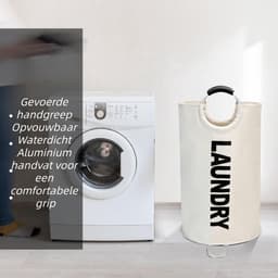 1 stuk - waszak - opbergmand voor vuile was, opvouwbare badkamer opbergemmer met grote inhoud, mand voor vuile was - beige — thumbnail 2