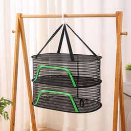 Fruit droogrek van gaas - Opvouwbaar ophangnet voor groenten en vlees - Draagbare lichtgewicht houder - ruimtebesparende organizer voor buiten - duurzaam multifunctioneel accessoire - Dubbele laag - 1 stuk(zwart) — thumbnail 4