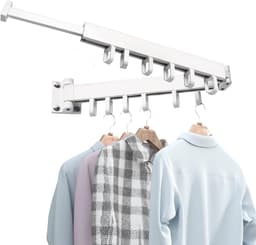 Droogrek - Wanddroogrek - Inklapbaar Wanddroogrek - 2-Voudig Wasrek - 90 CM - Binnen | Buiten - Met 12 mobiele ophanglus - Voor Balkon Badkamer Terras - Wit — thumbnail 1