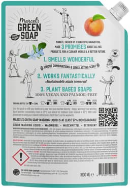4 x Marcel's Green Soap - Vloeibaar Wasmiddel - Kleur - Navulling - Perzik & Jasmijn - Effectief & natuurlijk - 23 Wasbeurten - 1 liter - Wasmiddel - Kleurwasmiddel - Wasmiddel Navul - Ecologisch Wasmiddel - Biologisch Wasmiddel — thumbnail 2