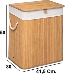 Grote Bamboe Wasmand met deksel - 60 L - Wasmand 1 Vak met stoffen waszak - Opvouwbaar - Wassorteerder - Naturel — thumbnail 2