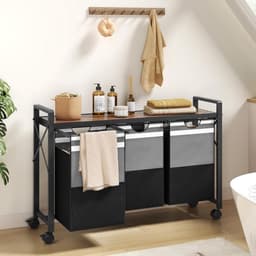 ApexArte® Wasmand 3 Vakken - Wassorteerder - 150L - Zwart met Grijs — thumbnail 3