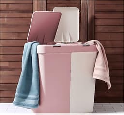 Motek® - Wasmand - 40 L+40 L - 80 L - 2 Vakken met Deksel - Met Touch Deksel - Gemaakt van 100% gerecycled kunststof - 80 L - wasmand met deksel - Wassorteerder - Roze - Poeder — thumbnail 5