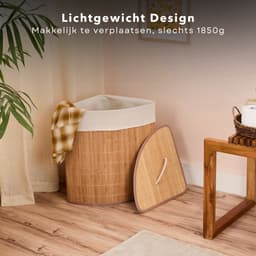 Bamboe Wasmand Hoekmodel - Wassorteerder met Waszak - 72L Opvouwbaar - Naturel met Deksel - Inclusief EBOOK — thumbnail 2