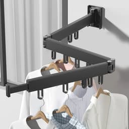 Uittrekbaar en Inklapbaar Wanddroogrek met 18 Ophanghaken en 3 Vouwarmen - Perfect voor Balkon en Badkamer — thumbnail 5
