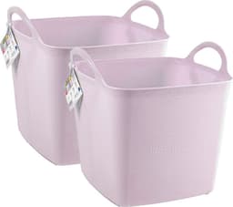Plasticforte Kuip/emmer/wasmand - 2x - flexibel - roze - 27 liter - vierkant - kunststof - 36 x 34 x 37 cm — thumbnail 1