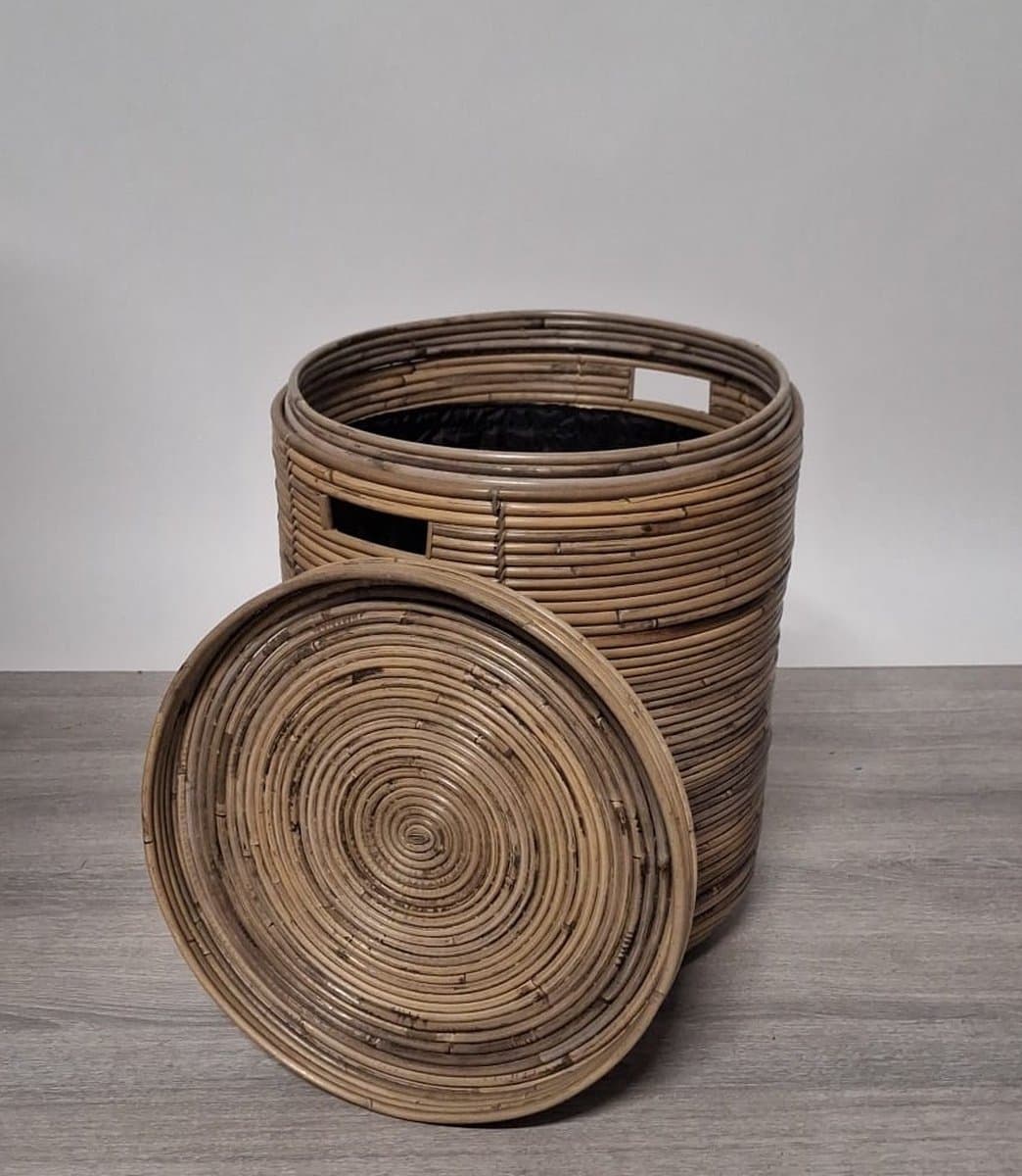 MigoStyling - Wasmand - Stripe - Rotan - Grey - Met binnenzak - Rond - Dia 40 cm — afbeelding 1