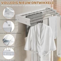 Drying rack, wall mounted carbon steel, 60 cm, extendable clothesline with 4 hooks, load capacity 25 kg, space-saving - ShopVlot — thumbnail 5