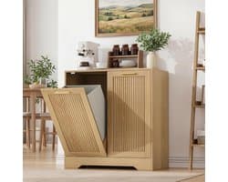 Smuxee Double Tilting Laundry Basket, Hidden Laundry Cabinet with Double Baskets, Natural Trash Can with Small Ribbed - ShopVlot