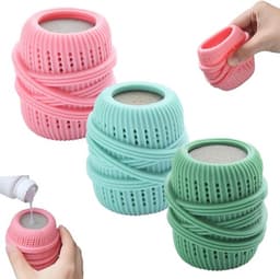 3 stuks siliconen wasballen - anti-klit en gemakkelijk schoon te maken - kledingverzorgings- en reinigingsballen - wasmachine-schrobballen - 7 * 4,5 cm - geschikt voor wasmachine-onderhoud thuis - lichtblauw + groen + roze — thumbnail 1