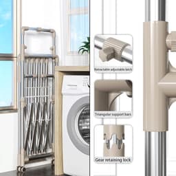 Opklapbaar en intrekbaar droogrek voor op de vloer Groot droogdekenrek voor wasgoed van roestvrij staal Binnenbalkon - ShopVlot — thumbnail 4