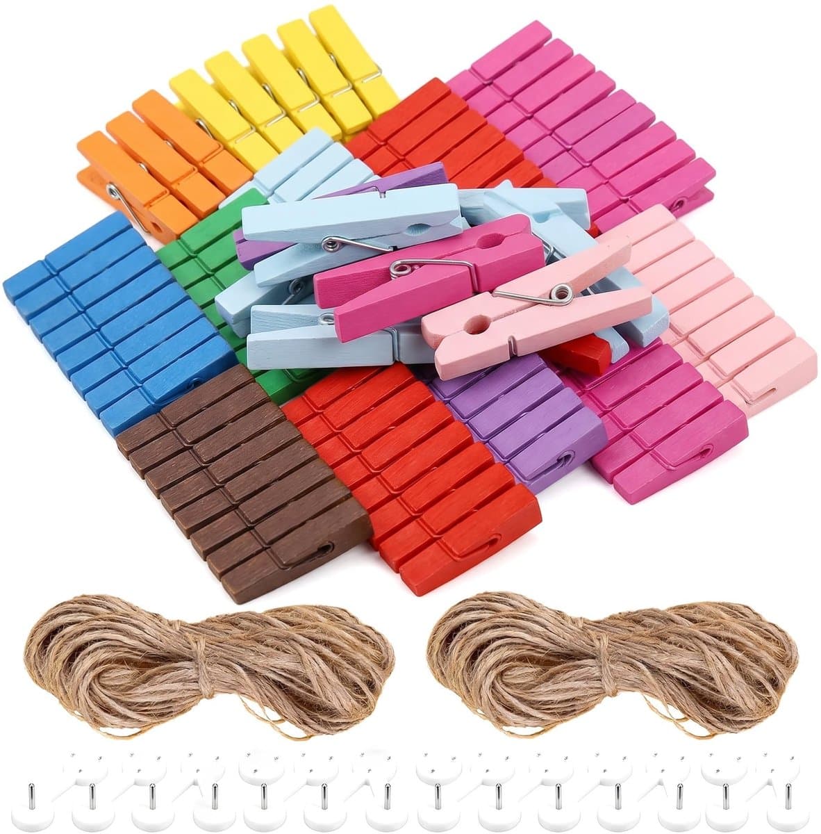 Dailygoods- Wasknijpers 100 stuks - Houten Mini-wasknijpers - Decoratieve Knijpers - Fotoklemmen - Natuurlijke Houten Klemmen - Veelkleurig — afbeelding 1