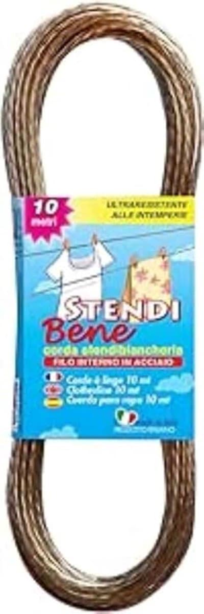 & Parodi, artikelnr. 355, touw/waslijn, van staal, lengte 10 m, dikte koord 2,4 mm, ideaal voor het wassen, bijzonder weerbestendig, reservelijn — afbeelding 1